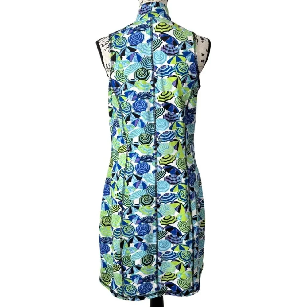 Kevan Hall Sport  Womens Size L Dress Sleeveless 1/2 Zip Golf Blue Green Floral - Picture 3 of 8